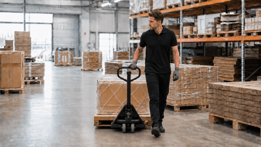 Logistikkosten reduzieren in der Verpackungsindustrie: Ein Mann in einer Logistikhalle.